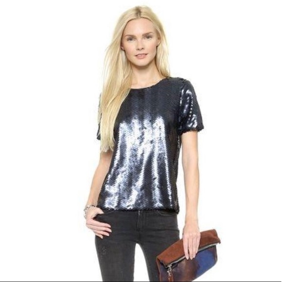 J.O.A dark navy sequin top with zipper detail